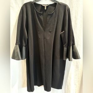 BCBG Black tunic dress with vegan leather sleeves. Size L